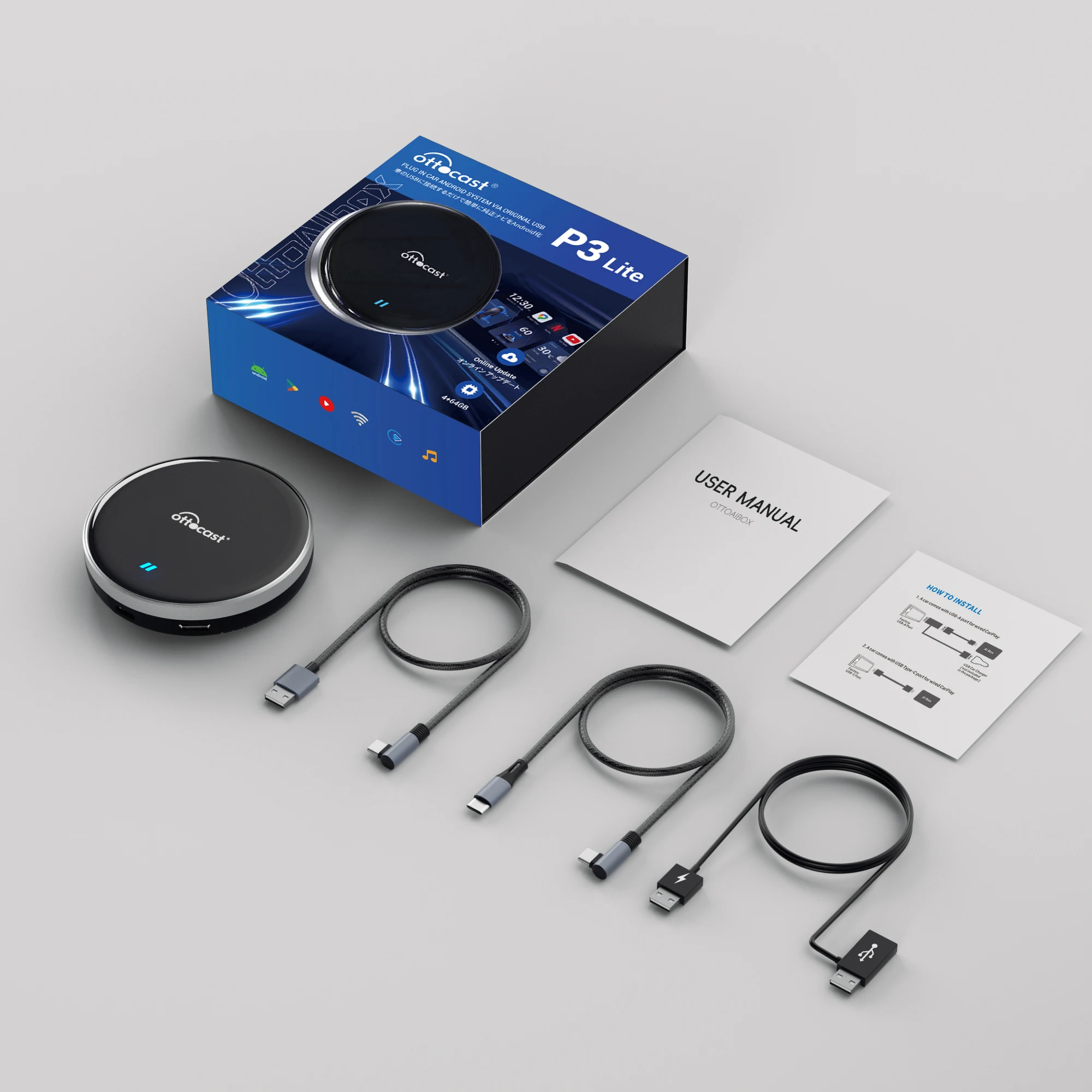 カーナビ ottocast P3 Lite Android Car Adapter OTTOCAST P3 Lite CarPlay AI Box Wireless CarPlay Android Auto