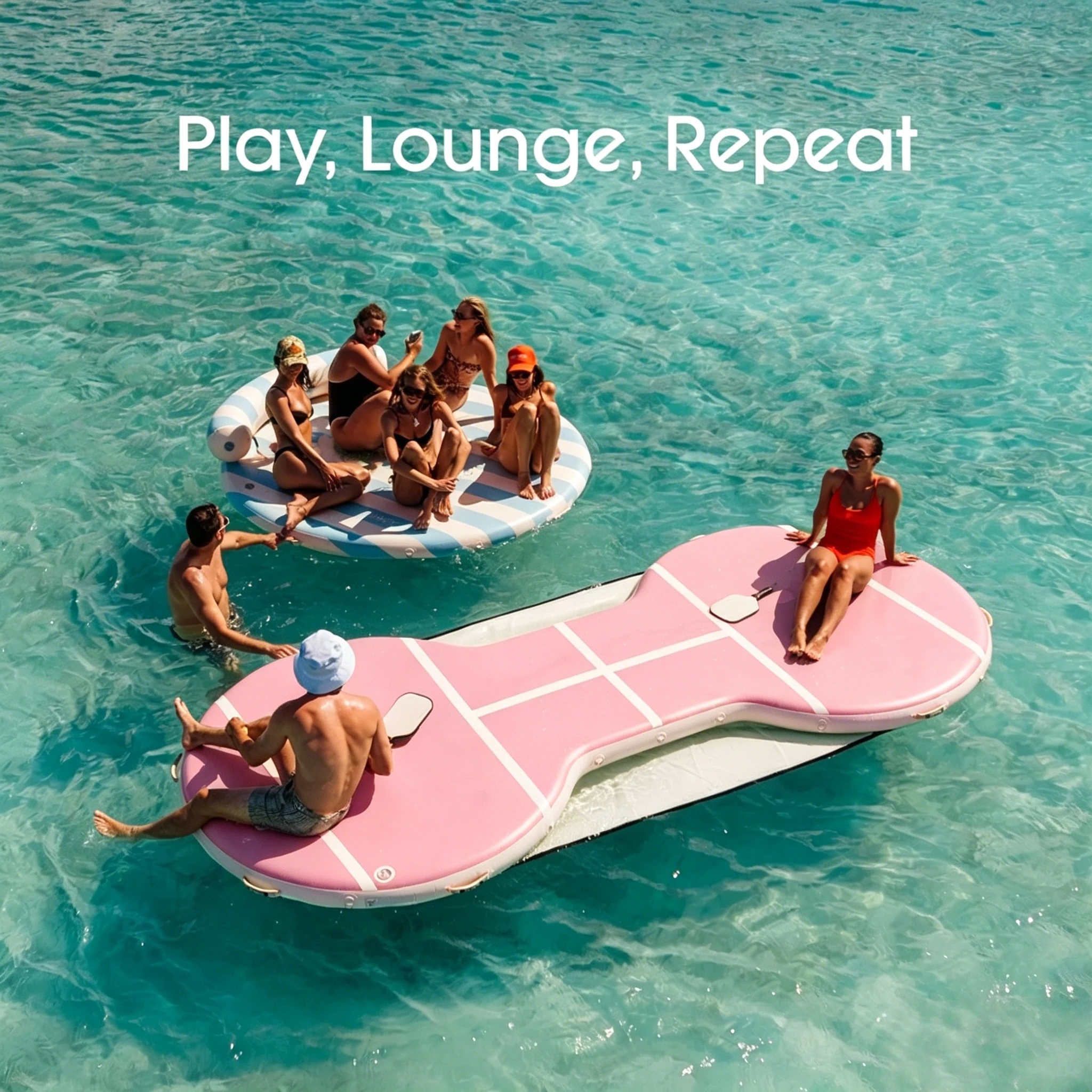 Seamless inflatable pickleball court - portable floating paddle tennis court for backyard, yacht, and pool use