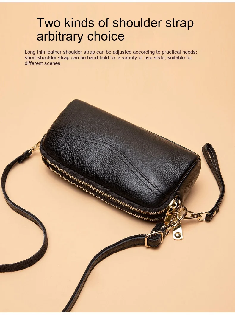 Leather crossbody bag female new fashion middle-aged mother double zipper soft leather leather handbag female