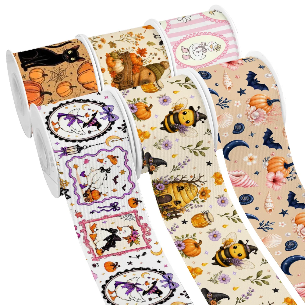 Happy Halloween Design Lovely Cartoon Animals Printed Grosgrain Ribbon for Cheer Bows DIY Girl Headwear Hair Bows Satin Ribbon