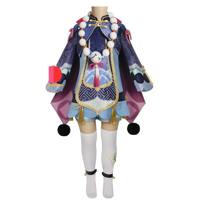 Genshin Impact Qiqi Косплей Костюм Зомби Девушка Ци Ци Платье Шляпа Заклинания Носки Хэллоуин Наряд для Женщин Детей Comic Con Hot S #   1