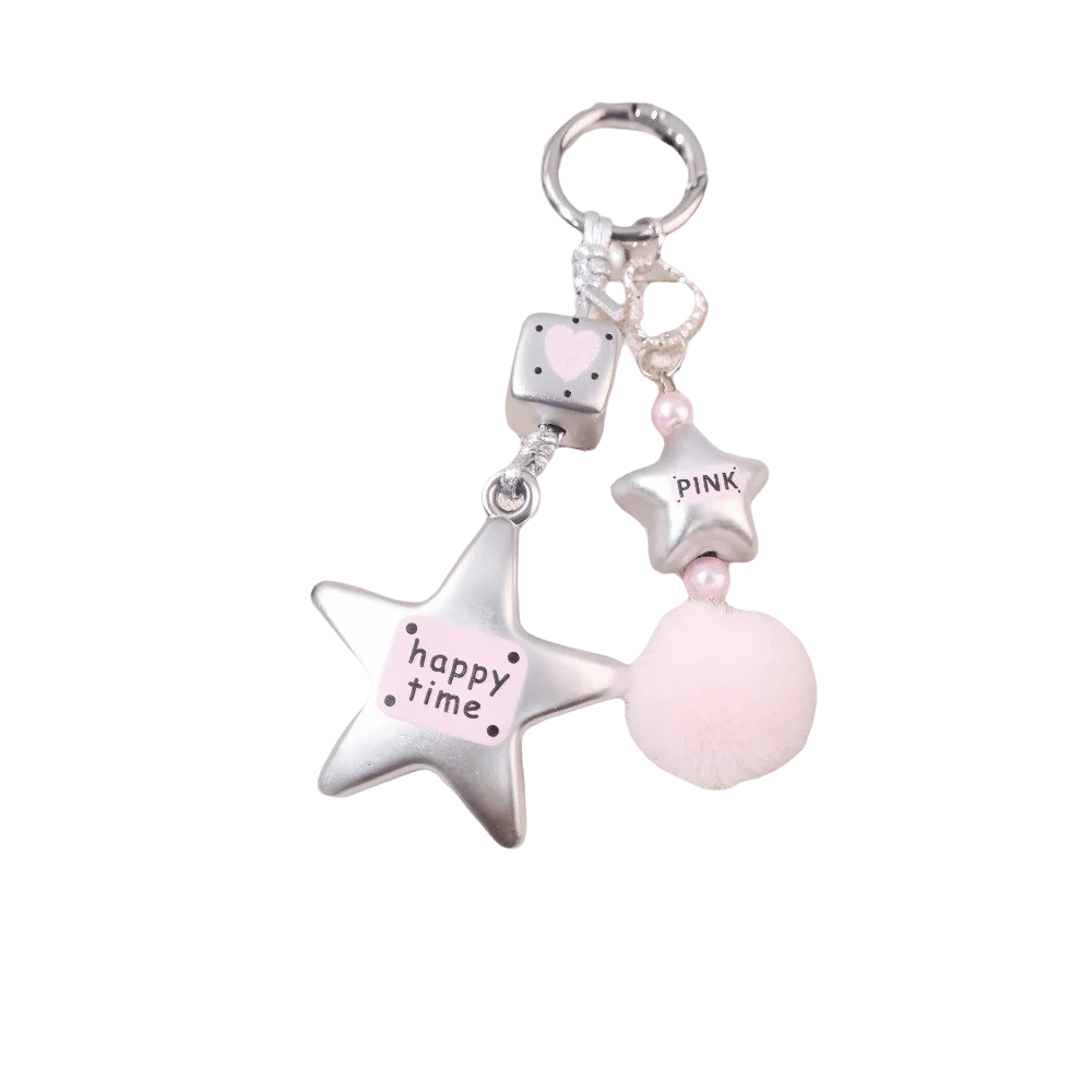 Trendy Silver Color Star Keychain Y2k Decorative Heart Keyring Exquisite Stylish Zipper Pull Women