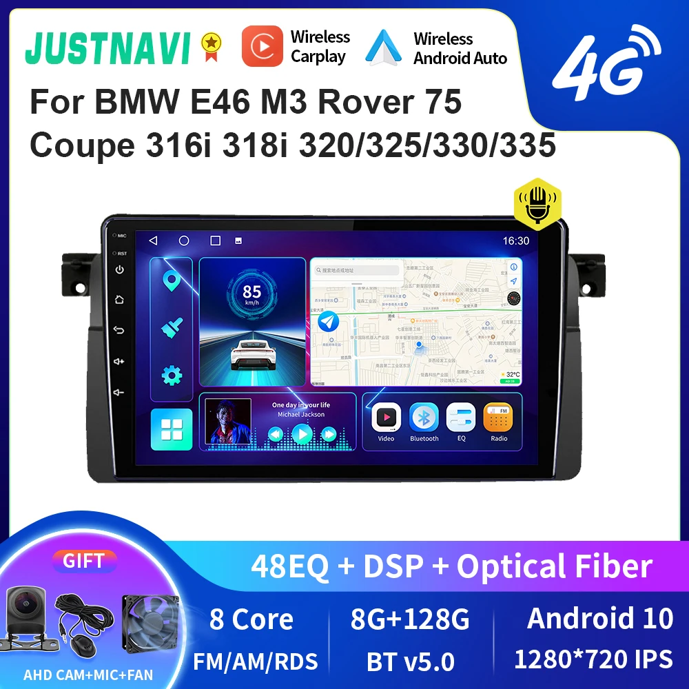 

JUSTNAVI QT10 Car Radio For BMW E46 M3 Rover 75 Coupe 316i 318i 320/325/330/335 Android Auto CarPlay Multimedia Video Player DVD