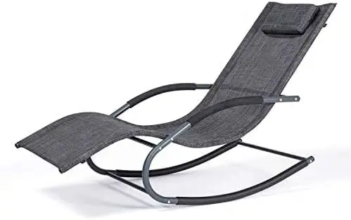 Chaise lounge de exterior con almohada extraíble, gris oscuro para patio, césped y piscina