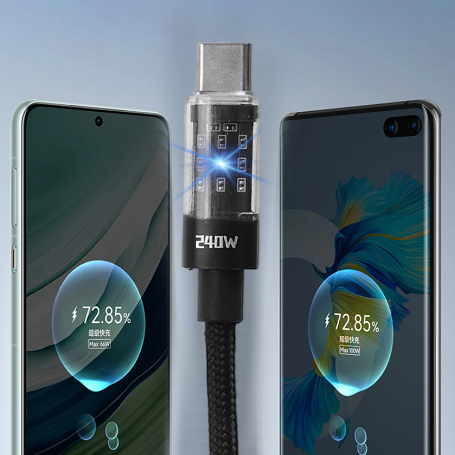 240W Nylon USB Type C Super Fast Charging Cable For Samsung Xiaomi Huawei Honor LED Digital Display USB C Charger Data Cord