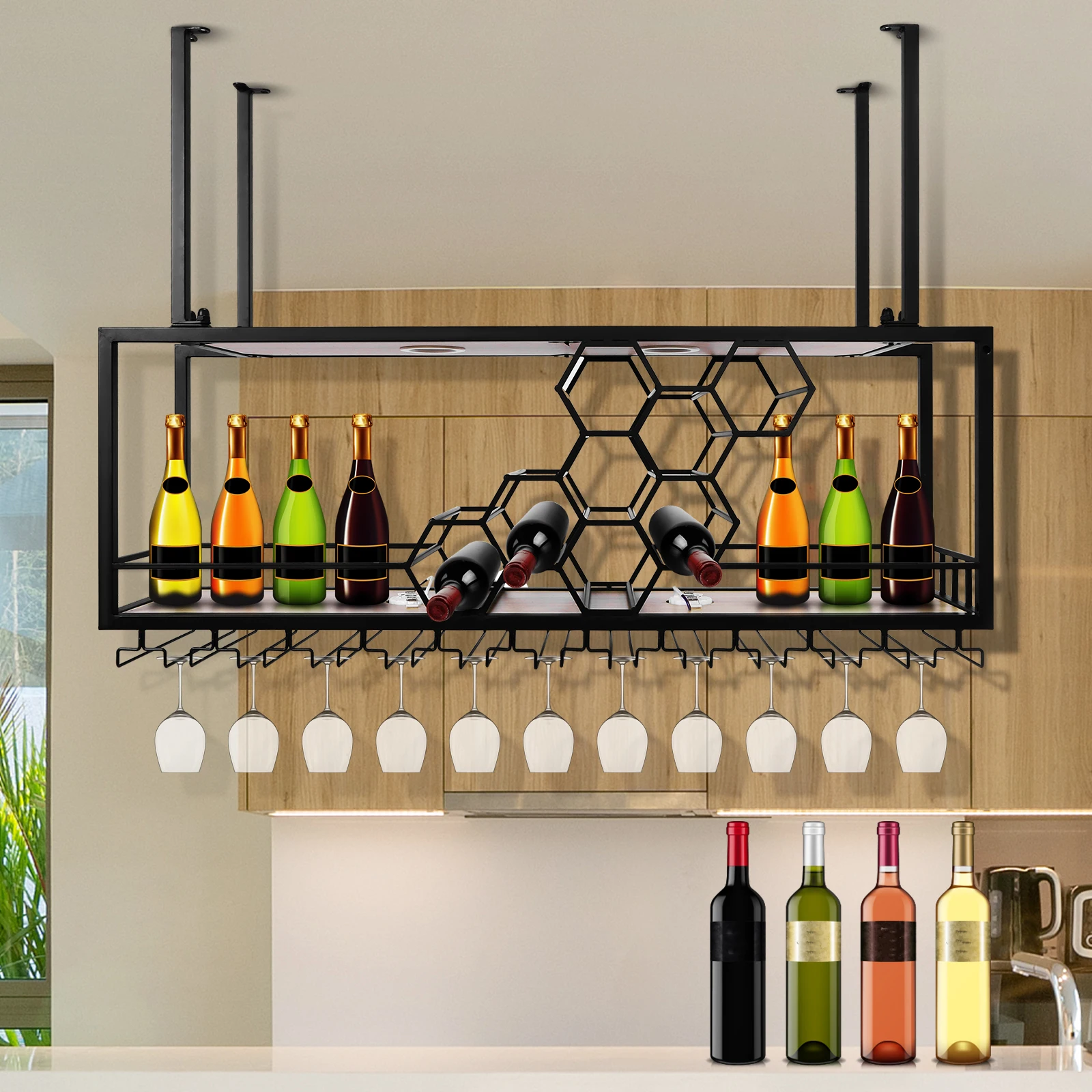

Floating Wall Wine Bracket Large Capacity Creative Liquor Cabinet Wine Glass Storage Bracket for Home Bar Dining Room Decorative