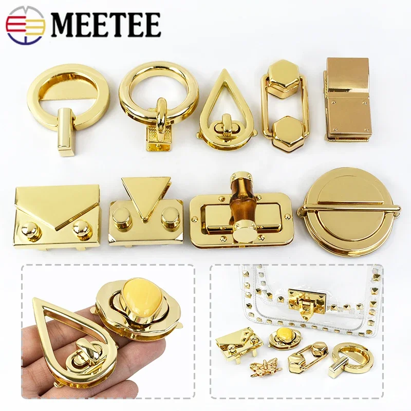 1Pc Meetee Metal Bag Lock Clasp Gold Turn Twist Locks Closure Snap Clip Buckles DIY Handbag Purse Hardware Replace Accessories