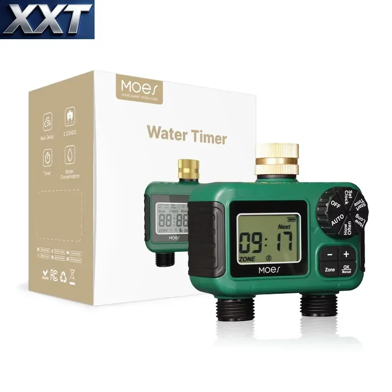 XXT 2 Outlet Digital Automatic Water Timer for Garden Irrigation with Dual Zone Programmable Timer Plastic Material IP55