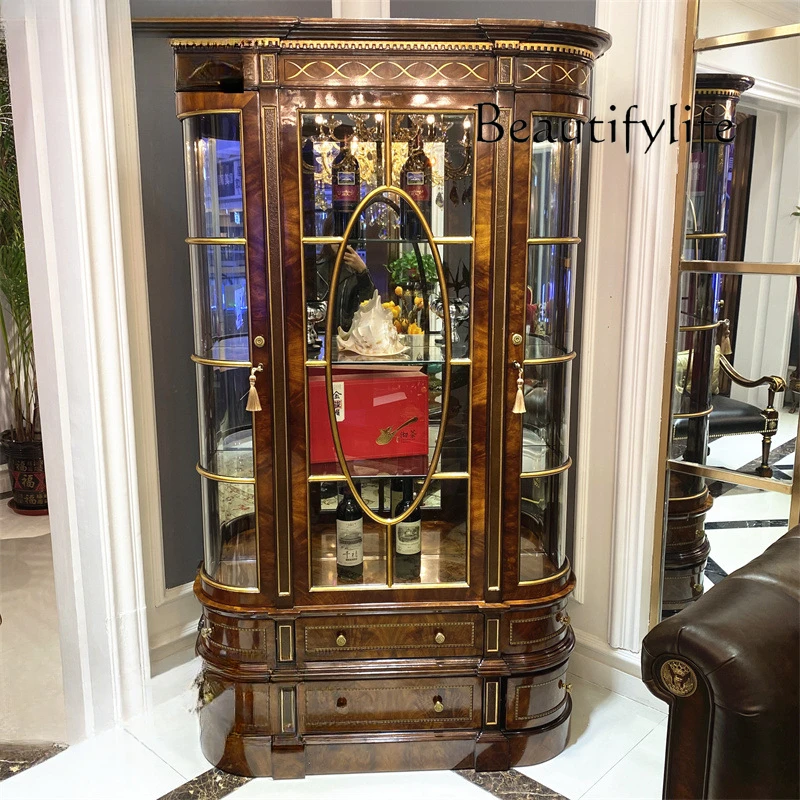 English wine cabinet double door villa furniture red wine display cabinet European solid wood vertical cabinet