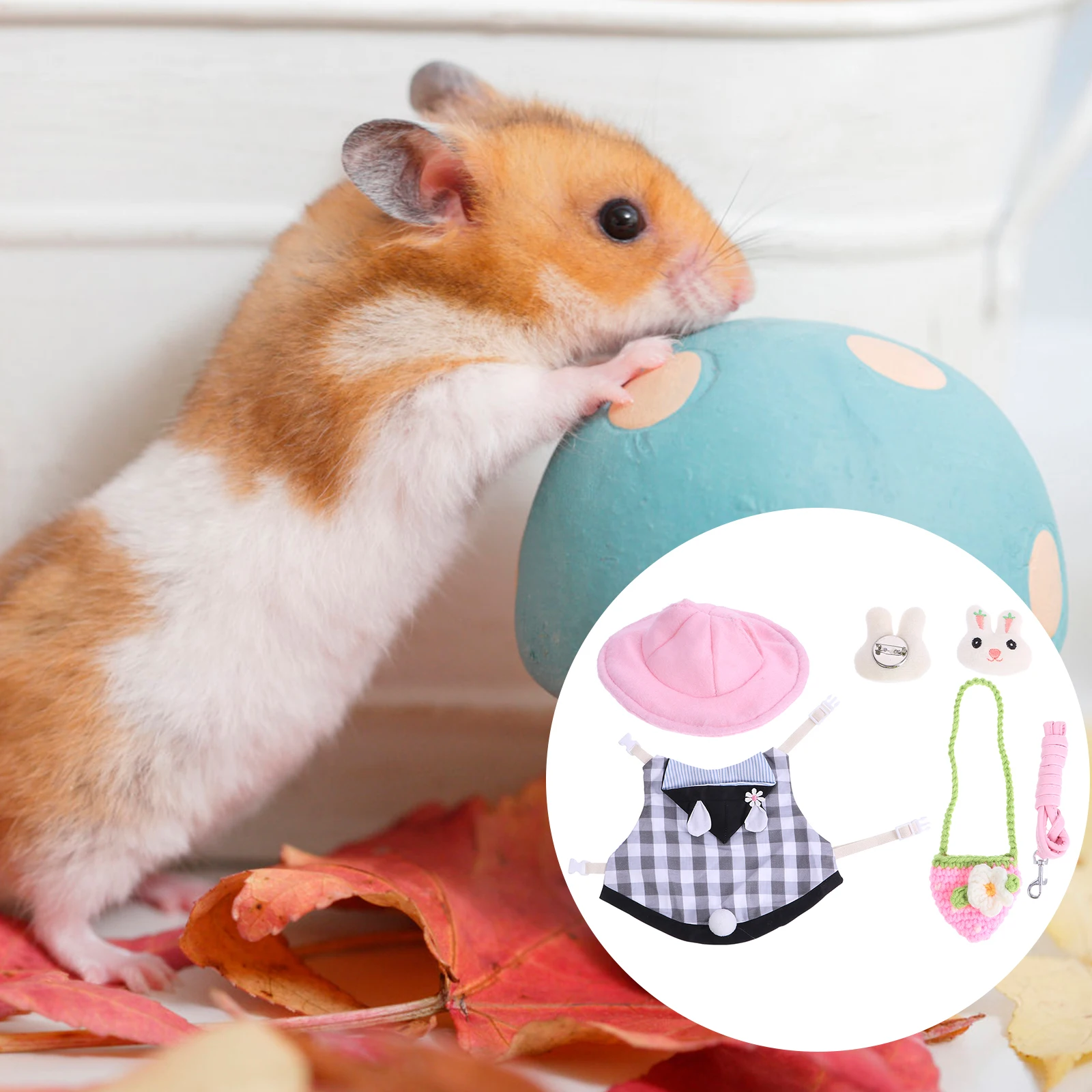 

Gentlemanly Style Rabbit Hamster Vest Leash Set Breathable Wear-Resistant Pet Costume Hat Hairpin Bag Outdoor Walking Wedding