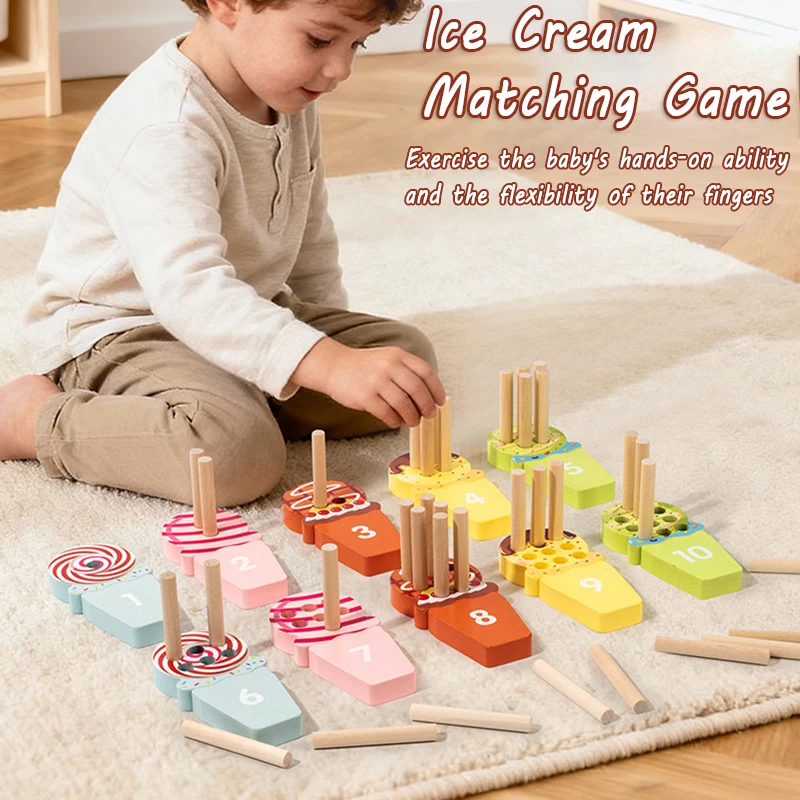Kid Ice Cream Counting Peg Board Math Toy Montessori Teaching Tool Number Matching Cognition Kindergarten Learn Educatinal Game