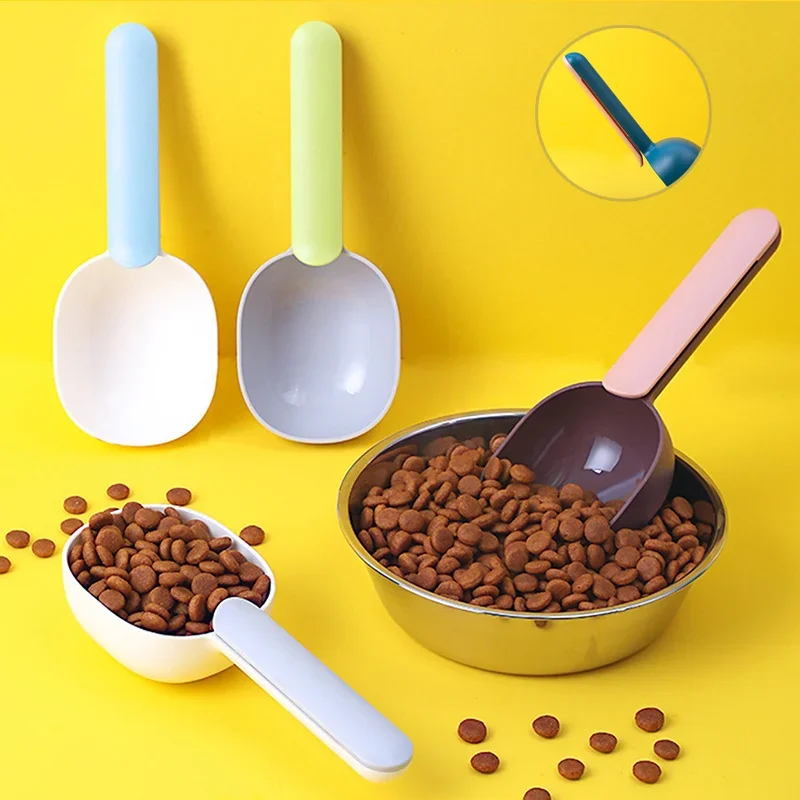 Pet Feeding Spoon Multi-function Fashion Cat Dog Food Shovel Scoop with Sealed Bag Clip Design Creative Measuring Cup Pet Feeder