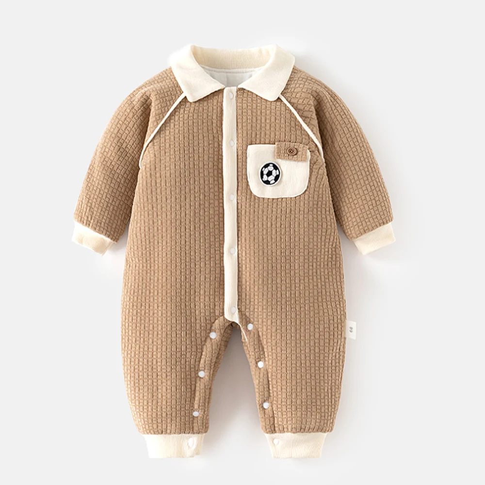 

Winter Baby Clothes Boy Long Sleeve Romper Quilted Warm Turn-Down Collar Infant Jumpsuit Thanksgiving Baby Onesie