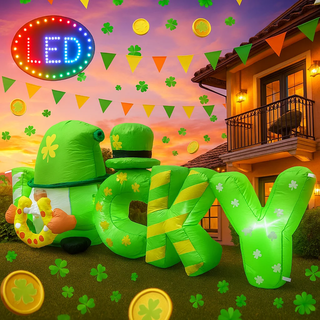 

1.8M/6FT Inflatable Toys Model St. Patrick's Day Inflatable Outdoor DIY Decoration Lucky Built-in LED Lights Garden Ornament Toy