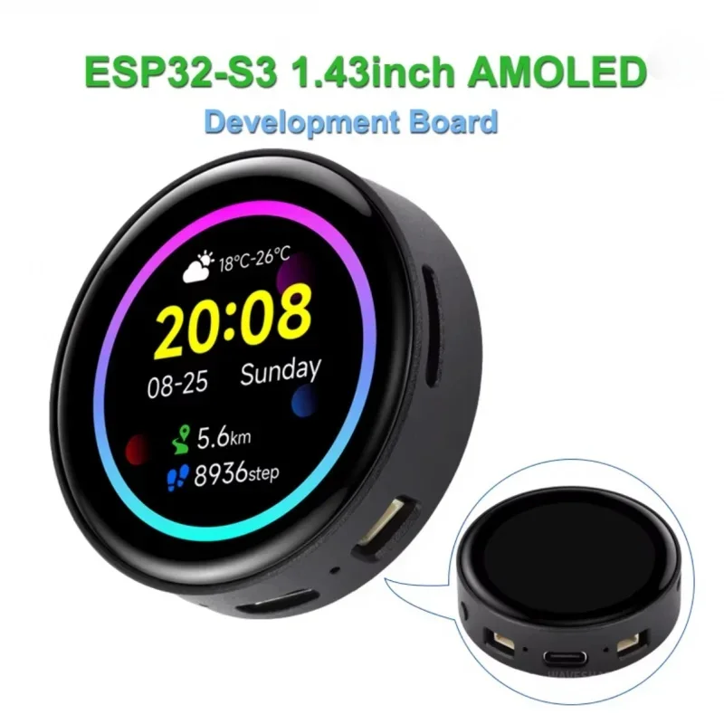 ESP32-S3 1.43inch AMOLED Touchscreen Development Board 466x466 Round Display ESP32 Display HMI LVGL GUI Development