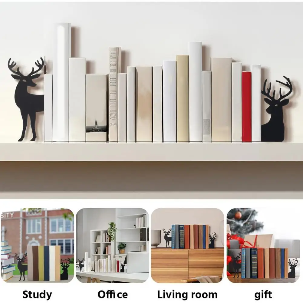 Bookend for Small Spaces Compact Bookend Metal Bookends Stylish Black Cat Reindeer Dragon Decor for Home Office