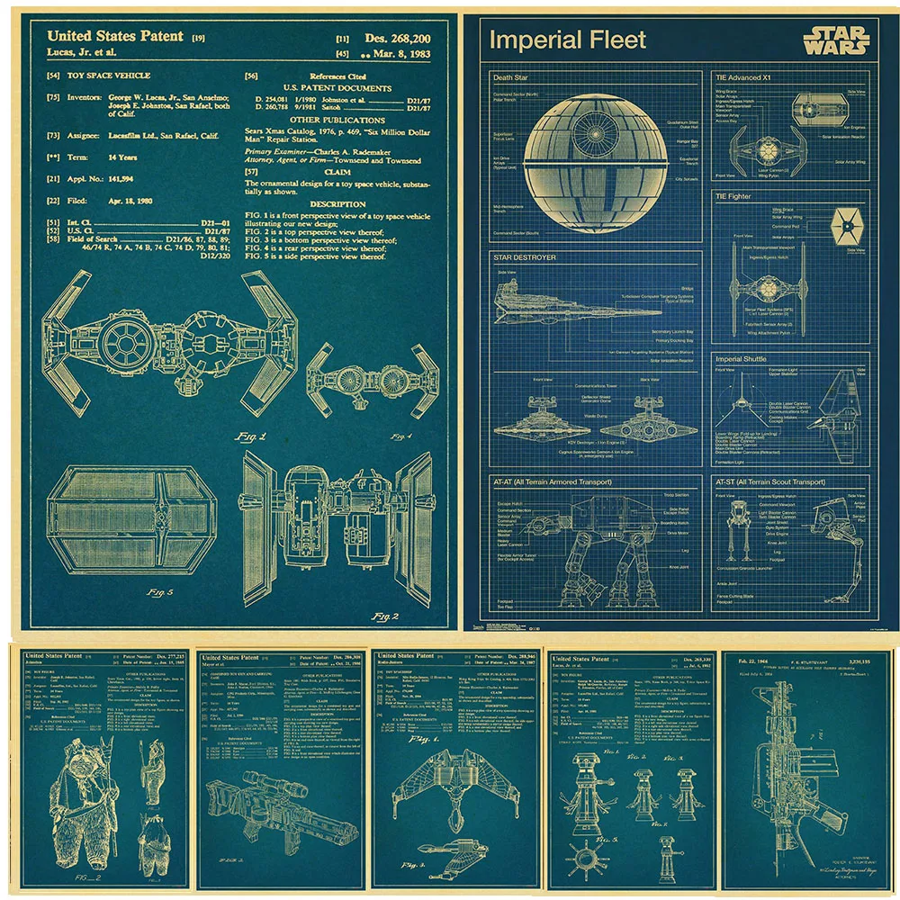 Blue Print Exploration Vinatge Patent Diagram Blue Print Office Poster Wall Art Kraft Print for Home Office Deco