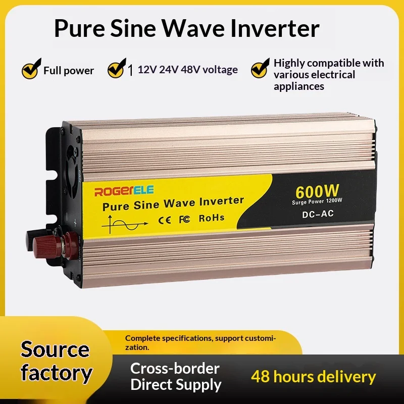 High Power P600W Pure Sine Wave Inverter, 12V 24V 48V 60V to 110V 220V, Vehicle Household Power Transformer