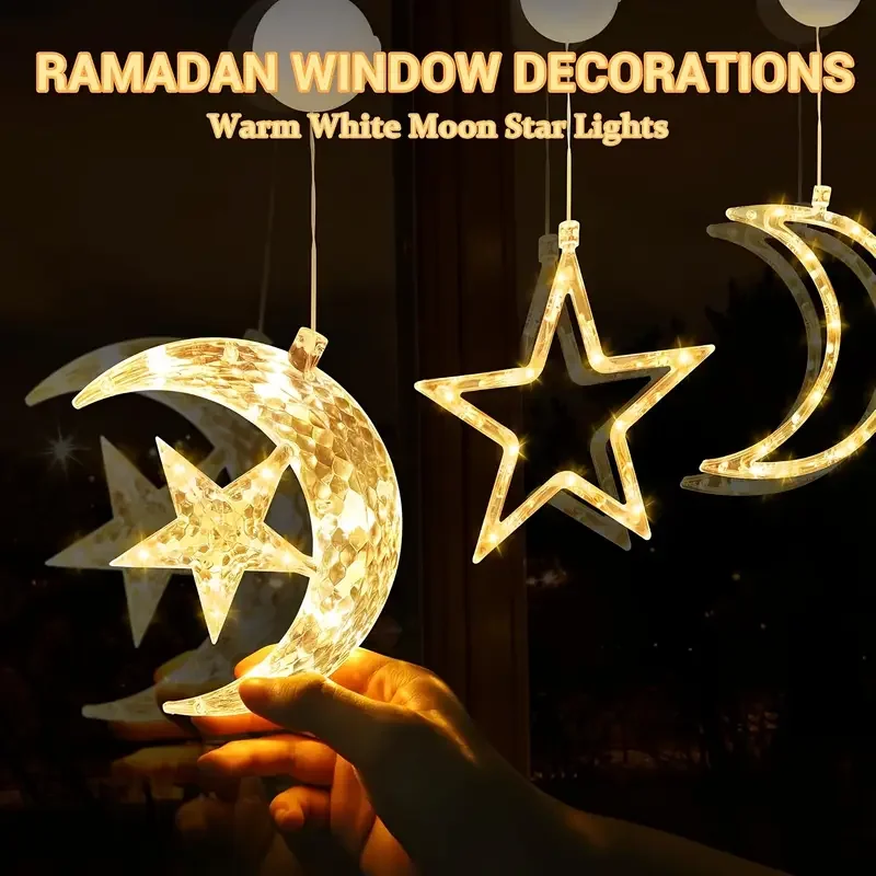 Christmas Window Decor Hanging Warm White Light Snowflake Tree Star Deer Shaped LED Sucker for Xmas Tree Fireplace Indoor Decor