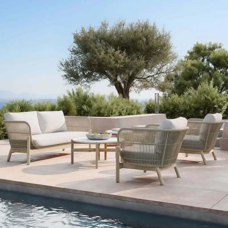 Waterproof Aluminum Alloy Outdoor Sofa Golden Flower Pattern Leisure Seating for Villa Balcony Patio Garden Furniture