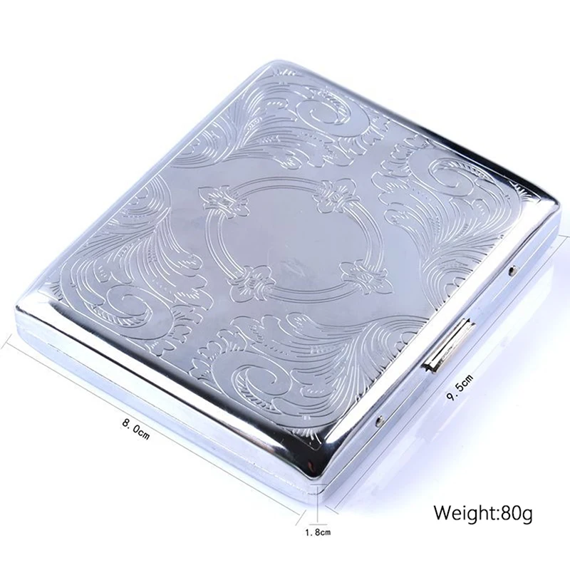 Metal Cigarette Case Aluminium Cigarette Box for 20 Cigarettes, Silver