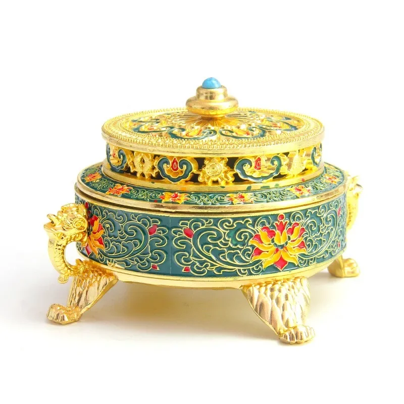 

Incense Holders Incense Burner Tibetan Style Painted Enamel Zinc Alloy Coil Incense Holder Home Office Decoration Gift