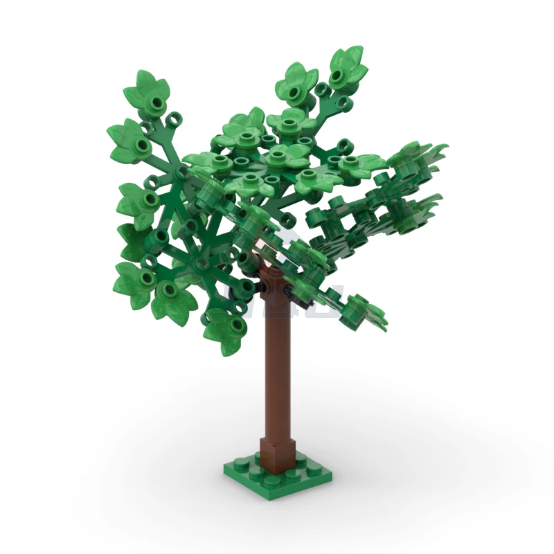 52 PCS Alley Tree Model with Plate Set Building Blocks MOC City Garden Scene Plants Decoration Accessories Bricks Kid Toy Gifts