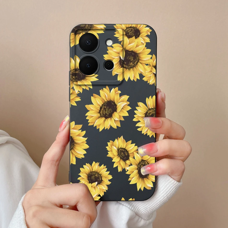 Case For Vivo Y36 4G 5G Flower Soft Liquid Silicone Upgrade Camera Protection Phone Back Cover For Vivo Y 36 VivoY36 Coque Funda