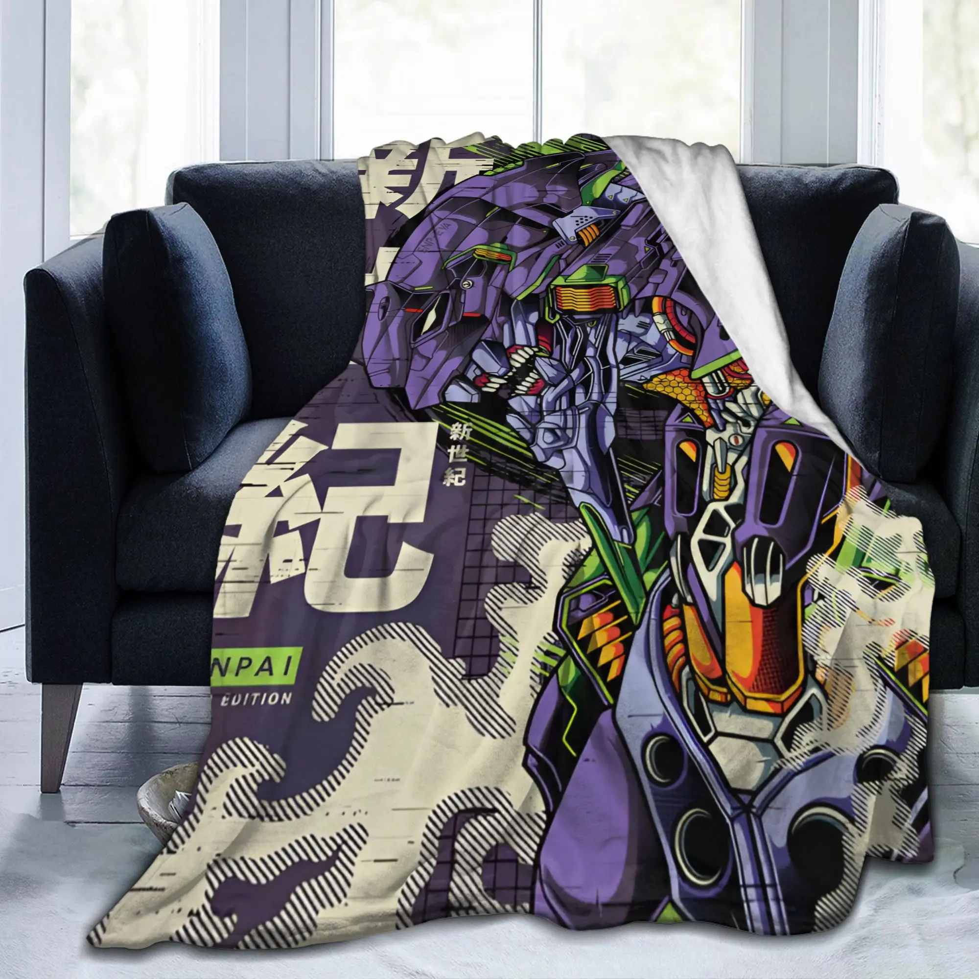 Custom E-Evangelions Blanket Warm Fleece Soft Flannel Mecha Style Cartoon Comic Throw Blankets for Bedding Sofa Office Spring