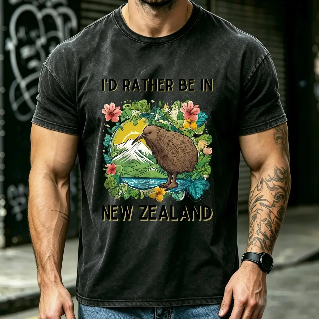 washed T Shirt Kiwi Bird I'd Rather be in New Zealand Trip Aotearoa Maori Vibes Cute NZ Wildlife Jersey long or short sleeves
