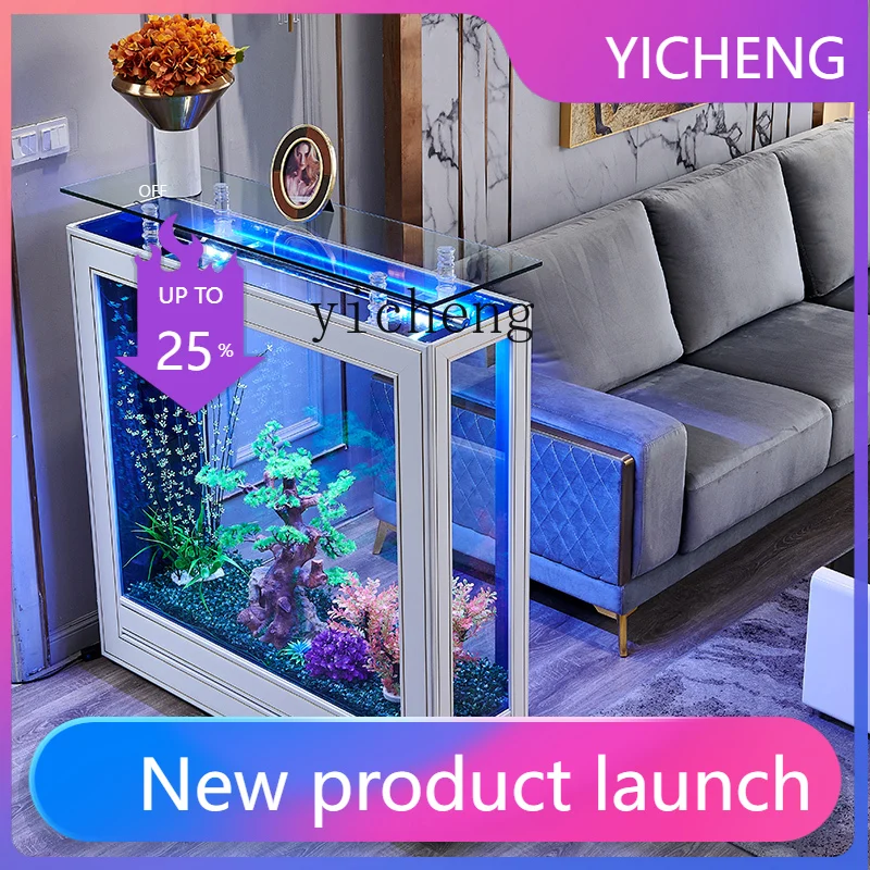 

fish tank living room household medium and large ultra-white glass floor-to-ceiling ecological aquarium partition screen