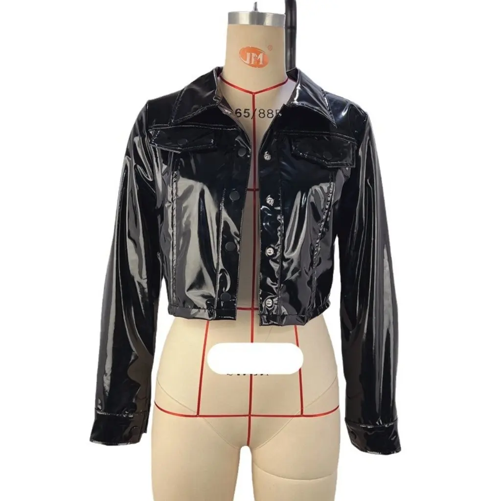 Veste en cuir à manches longues pour femmes européennes et américaines, Style revers à simple boutonnage pour l'automne et l'hiver