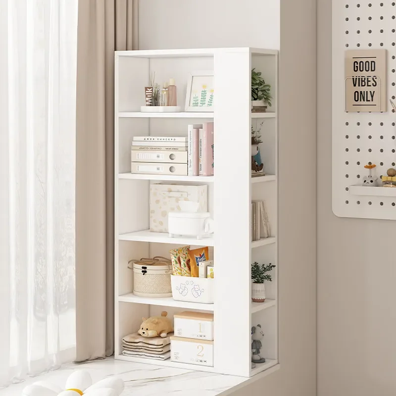 Solid wood bookshelf Floor-to-ceiling shelf Simple children's bookcase Wall storage Combination lattice locker Bay window