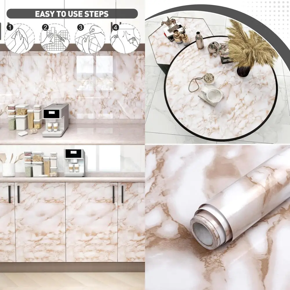 

Глянцевые водостойкие съемные обои для кухни, гостиной и ванной комнаты - контактная бумага с рисунком белого и желтого мрамора, 23,6x480