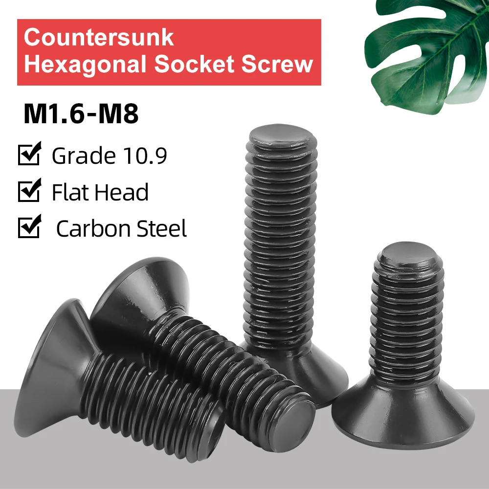

M1.6 M2 M2.5 M3 M4 M5 M6 M8 Blackening Carbon Steel Hexagon Hex Socket Countersunk Flat Head Screw Allen Bolts Grade 10.9