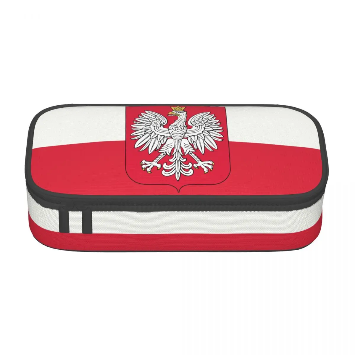 Custom Kingdom Of Poland Flag Korean Pencil Case Boy Girl Big Capacity Polska Coat Of Arms Pencil Pouch Students Stationery