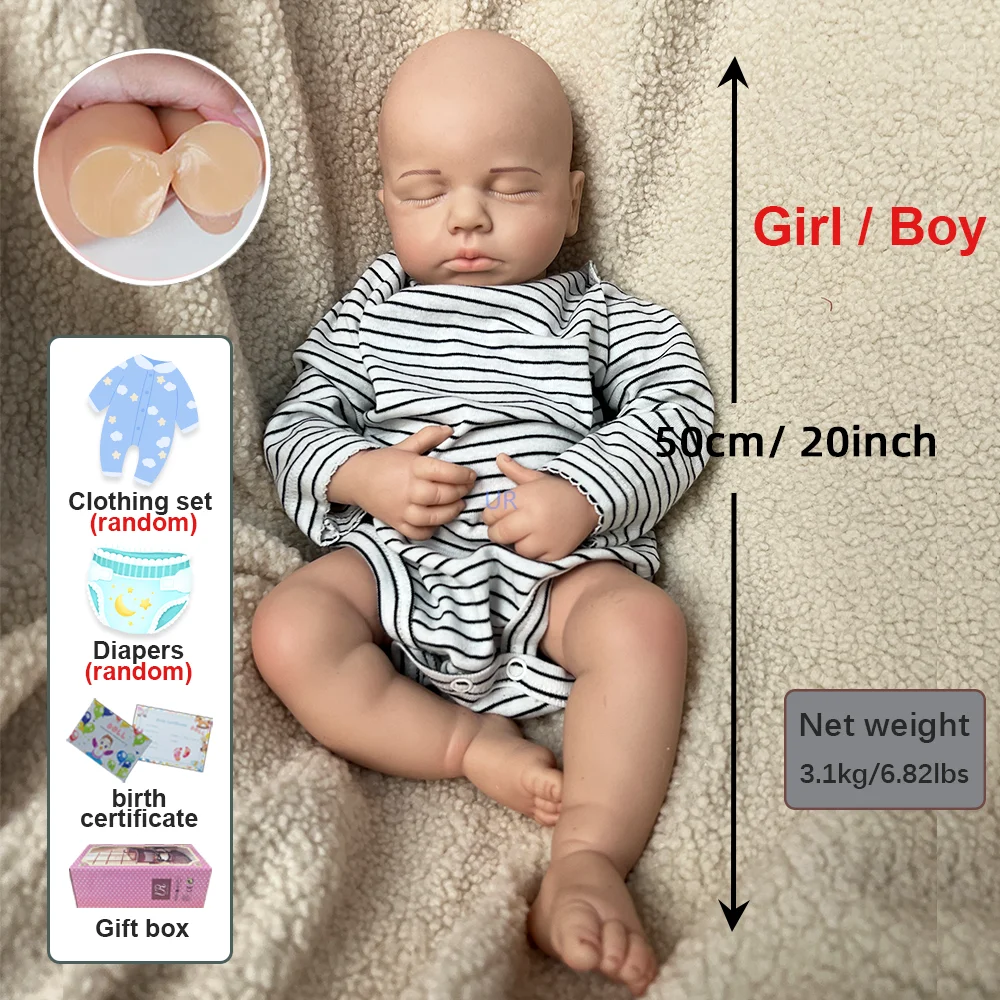 Baby Doll rinato in silicone da 20 pollici, dipinto a mano, neonato in silicone, bambola realistica, collezione di artisti per ragazza e ragazzo