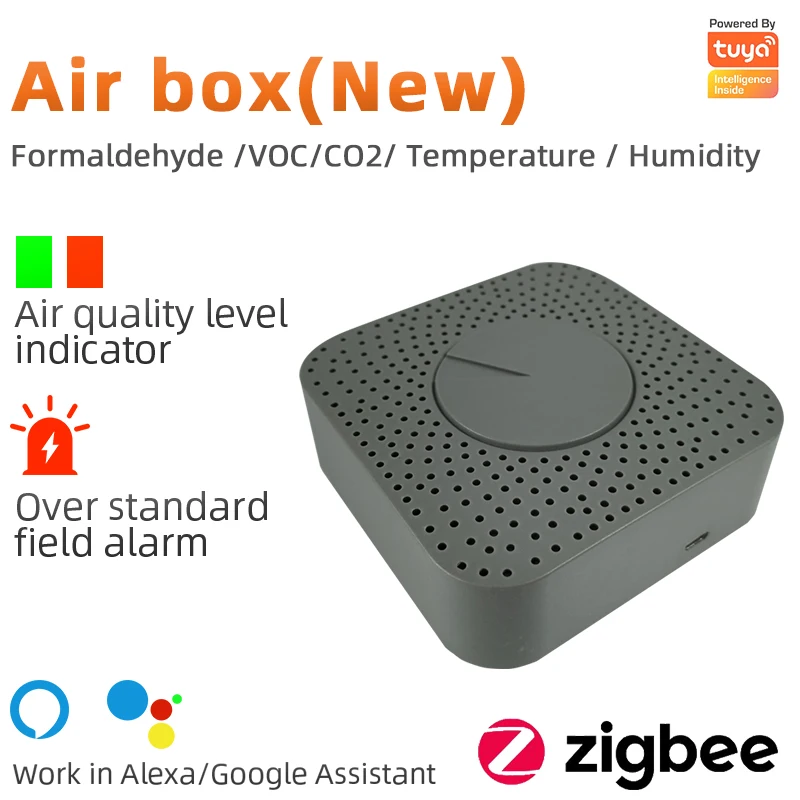 

ZigBee Air box Tuya Smart Formaldehyde CO2 VOC Temperature And Humidity Five-in-One Functional Air Sensor