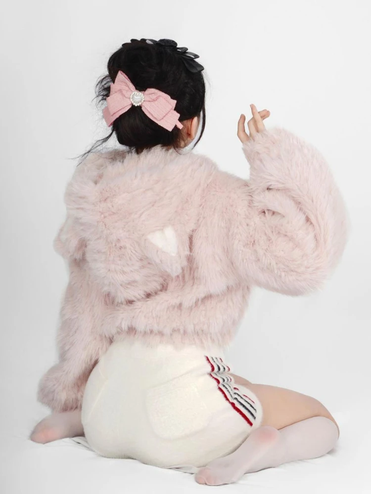 Suéter Kawaii Lolita Rosa cálido para mujer, Tops con capucha de hada dulce japonesa, jerséis coreanos de manga larga para mujer, Invierno 2023