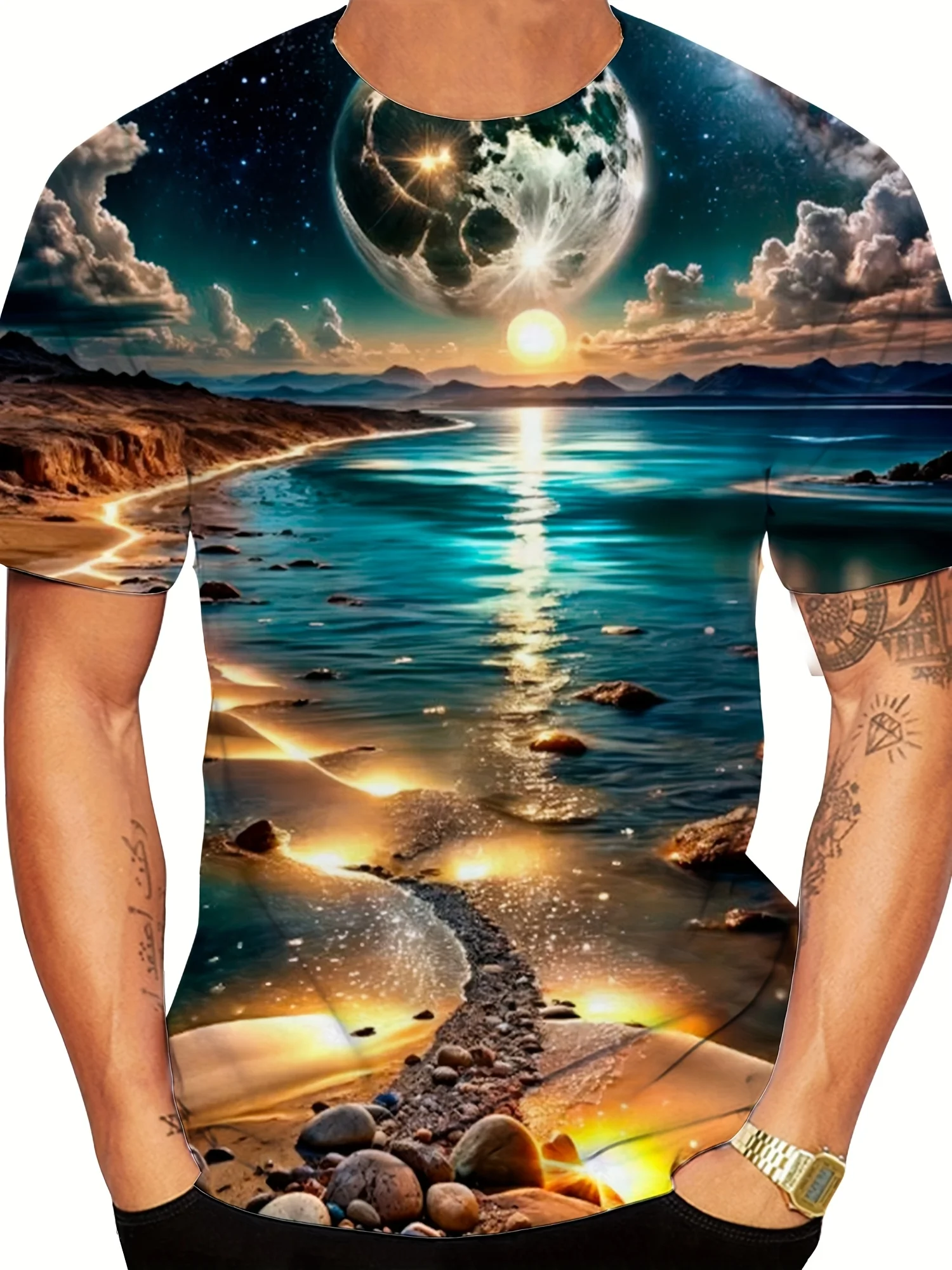

Men' beach sunset ocean print t-shirt Fashionable and simple temperament Home ride Kids Tshirt Men's Shirts Woman t-shirts