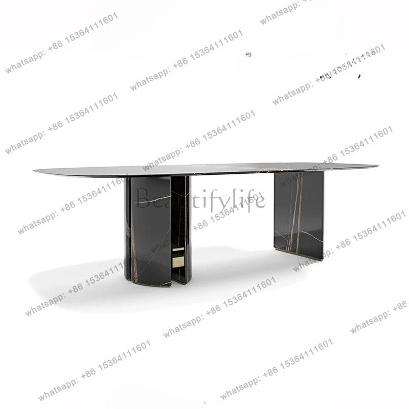 Italian minimalist design rock slab dining table hotel villa home light luxury marble dining table