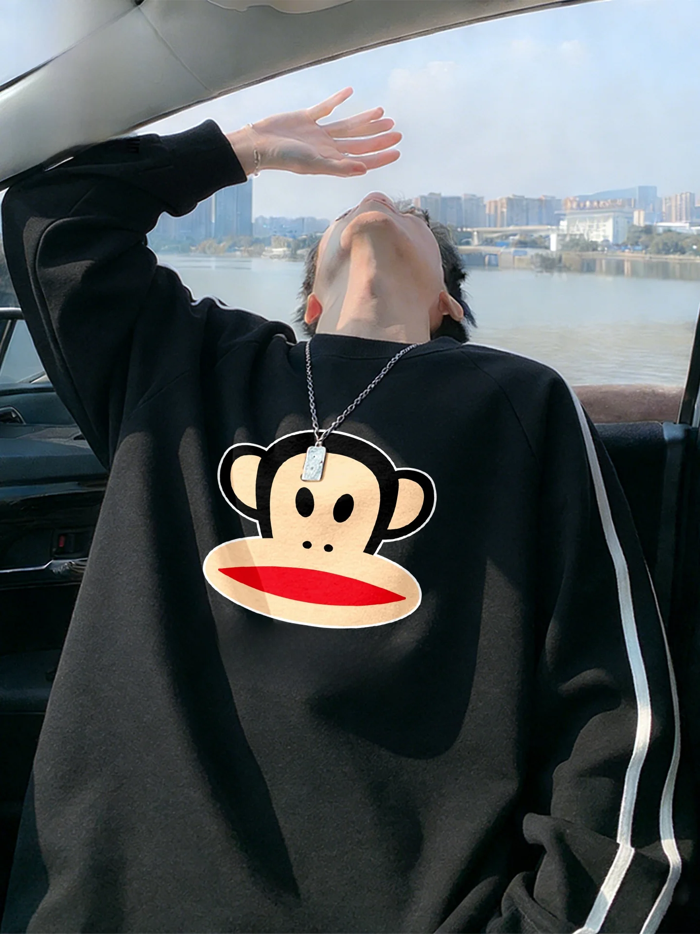 

M round Ne Sweatirt Spring High Street Color Blo Base Layer irt Casual Long Sve Cotton Polyester