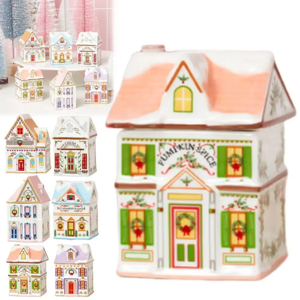 Miniature Resin Christmas Village Spice House Decor Holiday Ornament Festive Tabletop Figurine For Home Desk Decor