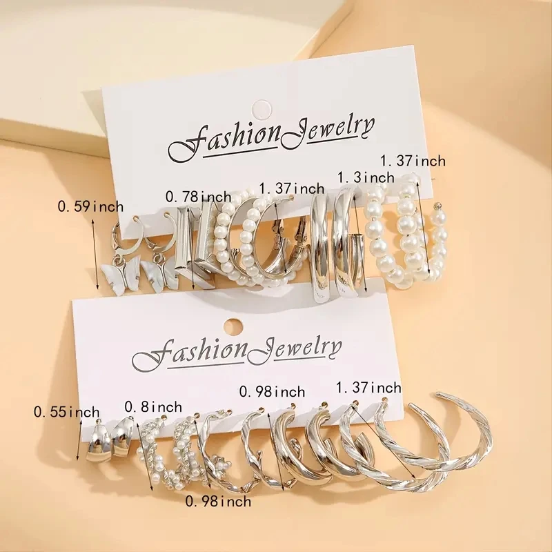 Silver Color Butterfly Earrings Set For Women Girls Vintage Pearl Circle Geometric Twist Hoop Earrings 2022 Trendy Jewelry Gifts