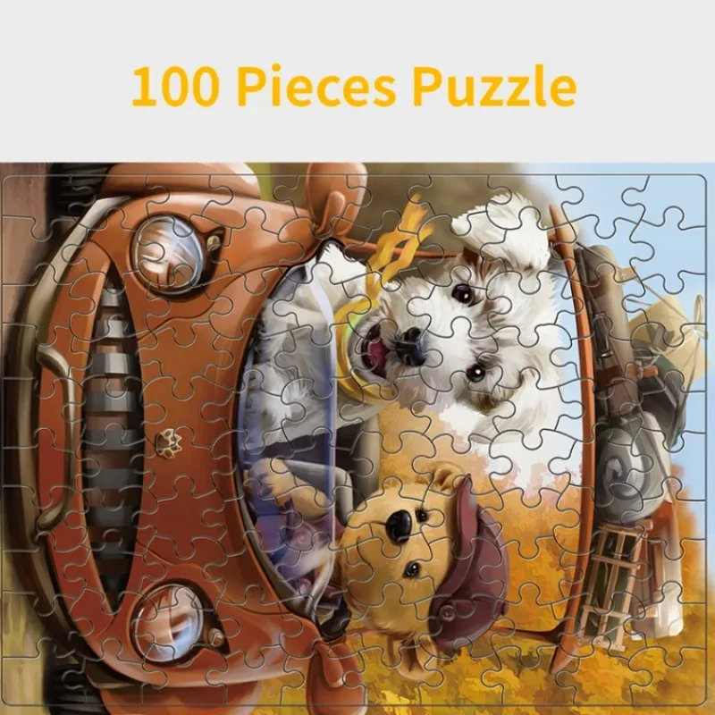 100 Pieces Jigsaw Puzzle Assembling Picture Cartoon Animals Dog Driving Decompression Puzzles Toy Educational Gifts