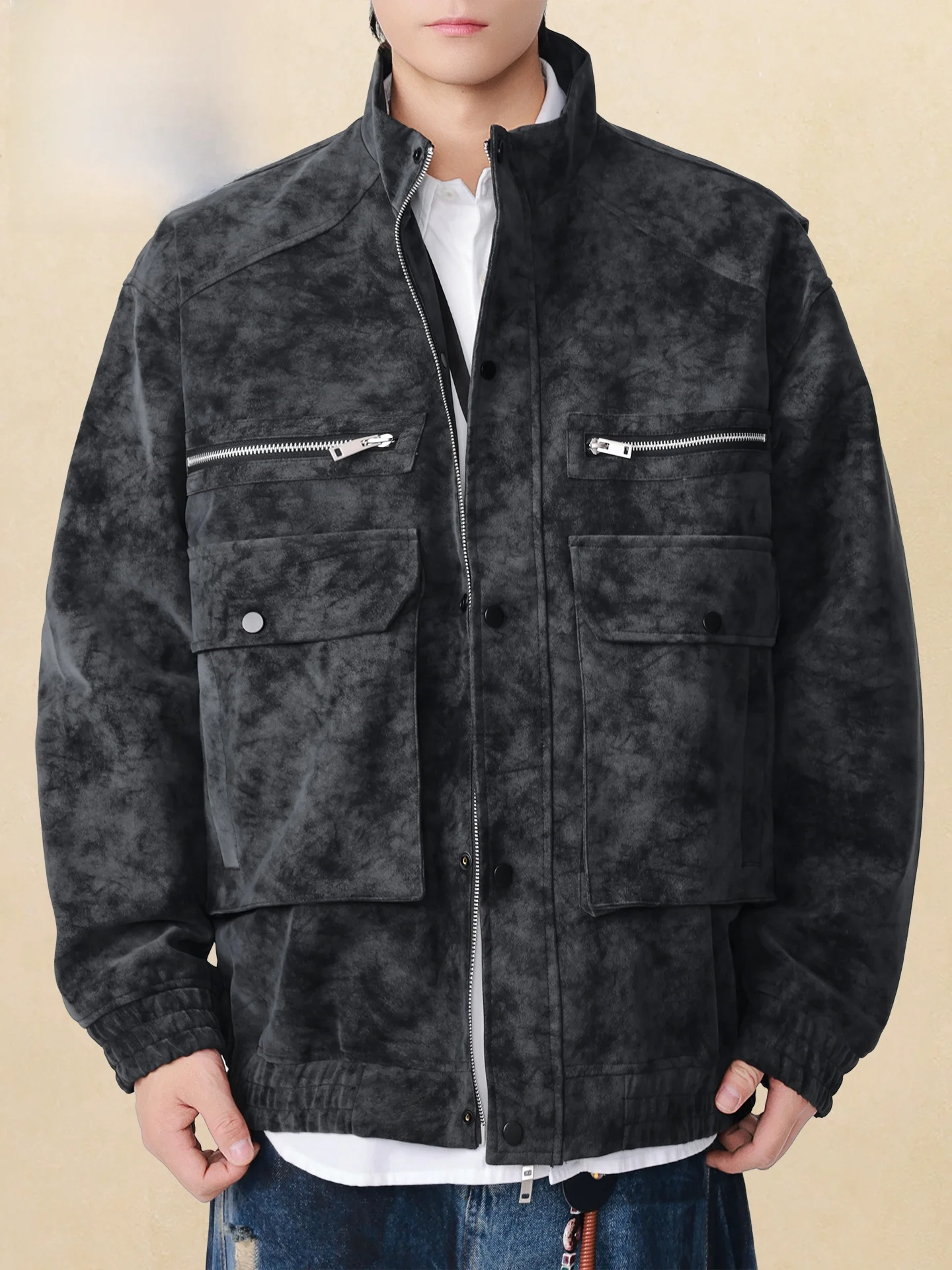 

Pierre Cardin Men's American Retro Work Jaet Casual All-Match Spring Autumn Outerwear Polyester Fiber Long Sve Zipper