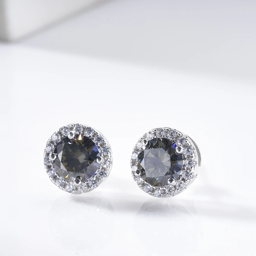 Real 925 Sterling Silver stub earring with  Round Cut 1.0ct D Color Moissanite Diamond Halo Stud Earrings for Women Jewelry Gift