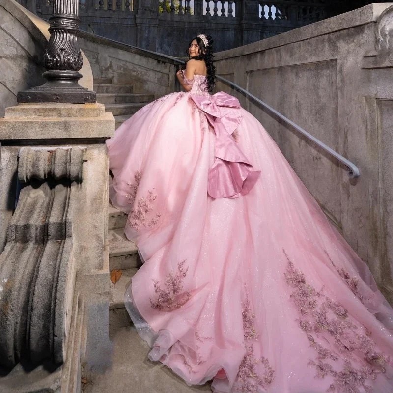 ANGELSBRIDEP-vestido rosa para quinceañeras, vestido de baile con corsé, Apliques de encaje, vestido de princesa dulce 16, vestidos de fiesta de cumpleaños personalizados