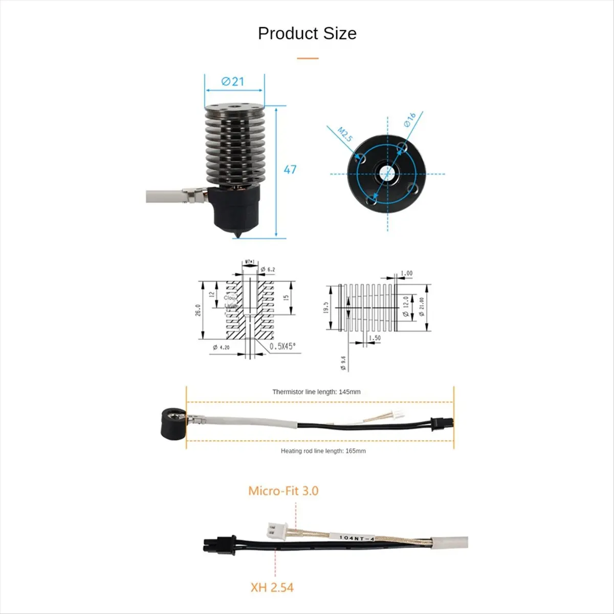 

T69C! For Voron 0.1/0.2/2.4 Hot End V6 Hotend V6 Bimetal Throat Ceramic Heating Core Print Head for Prusa 3D Printer Parts