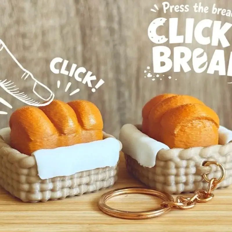 3D-gedrucktes Brot-Clicker-Fidget-Spielzeug, mechanischer Druckknopf-Schlüsselanhänger, Anhänger zur Stresslinderung, Dekoration für Tasche, Rucksack, täglicher Freizeitgebrauch – Detail 5